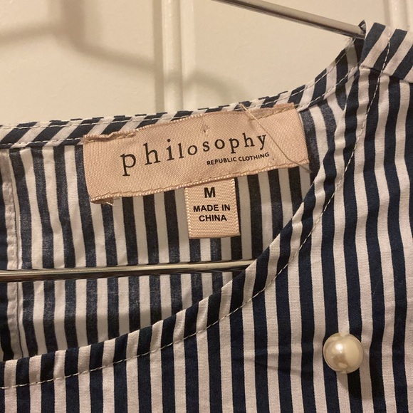 Philosophy Navy Striped Bell Sleeve Blouse With Pearls M - Picture 5 of 8
